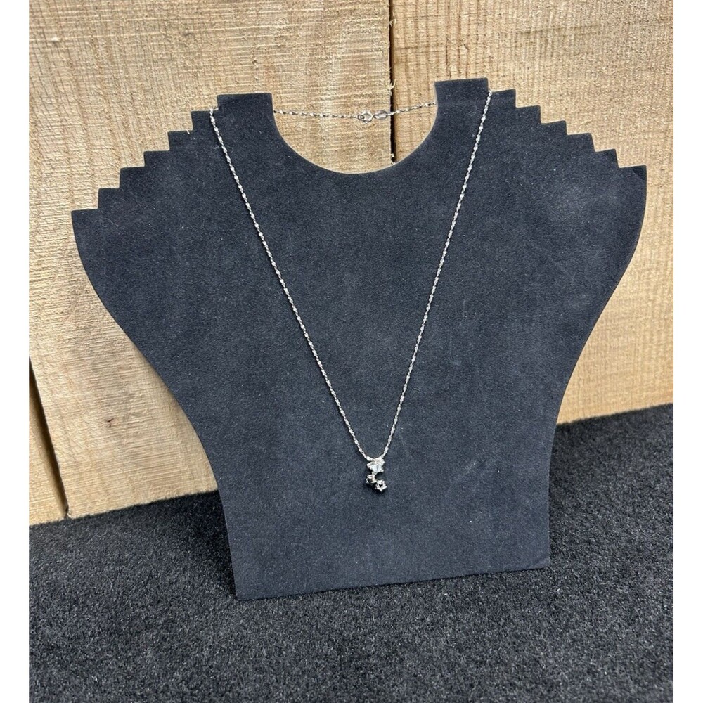 .925 Italy Sterling Silver Delicate Star Charm CZ 17" Twist Chain Necklace J321